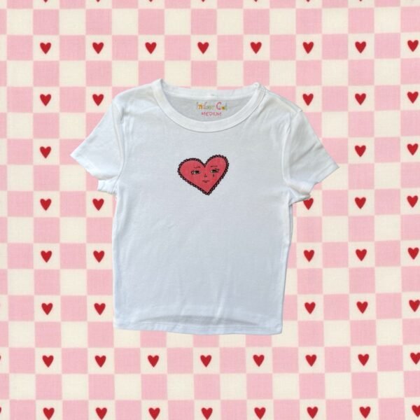 Emotional heart face printed baby tee white