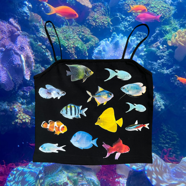 fish printed tank top